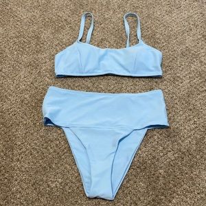 Popvil U-Neck High-Waisted Blue Bikini Set